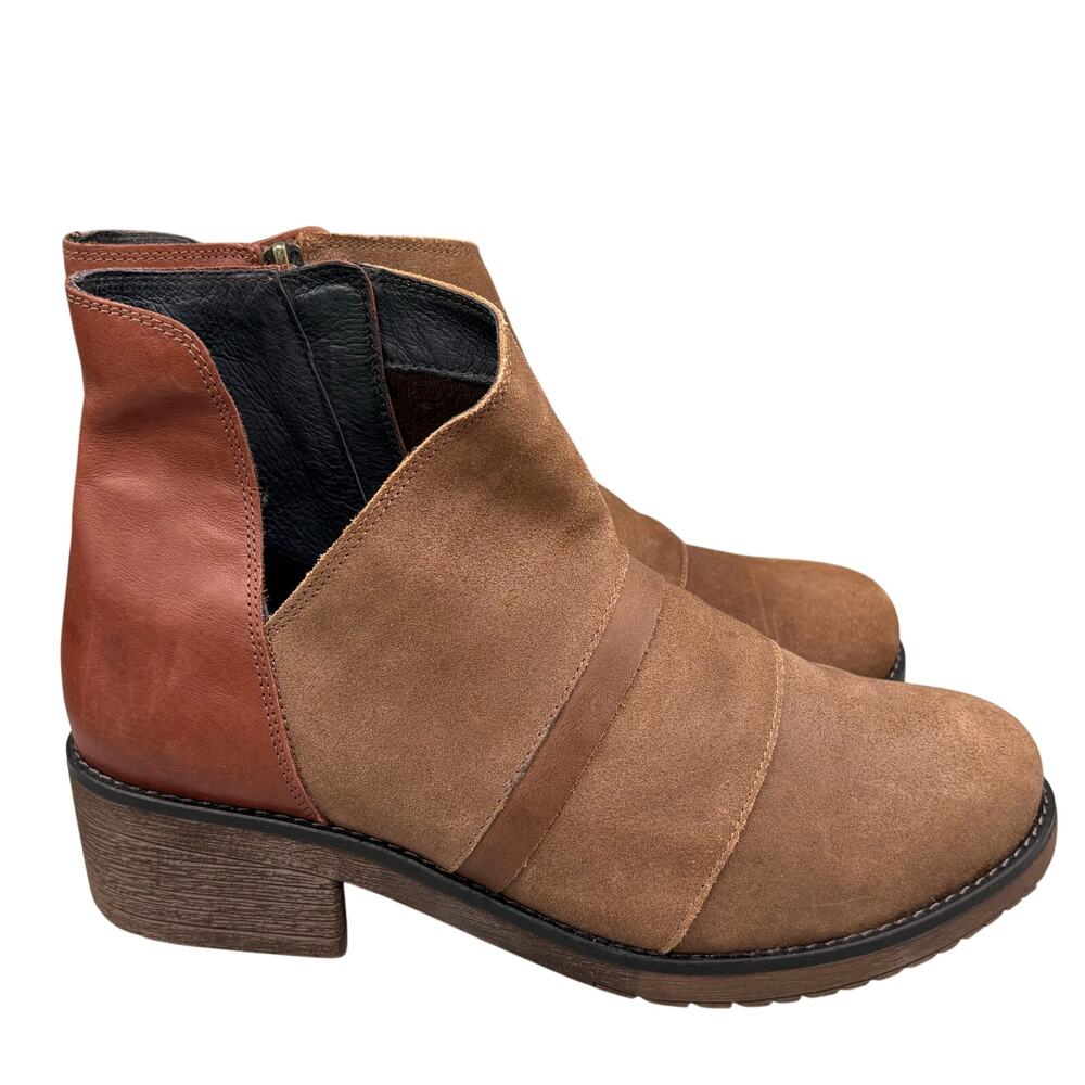Naot Women's Leather Suede Stacked Heel Zip Up Emerald Ankle Booties Size 41